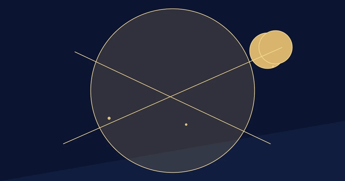 Pena dourada e lua fina sobre céu azul escuro com constelações