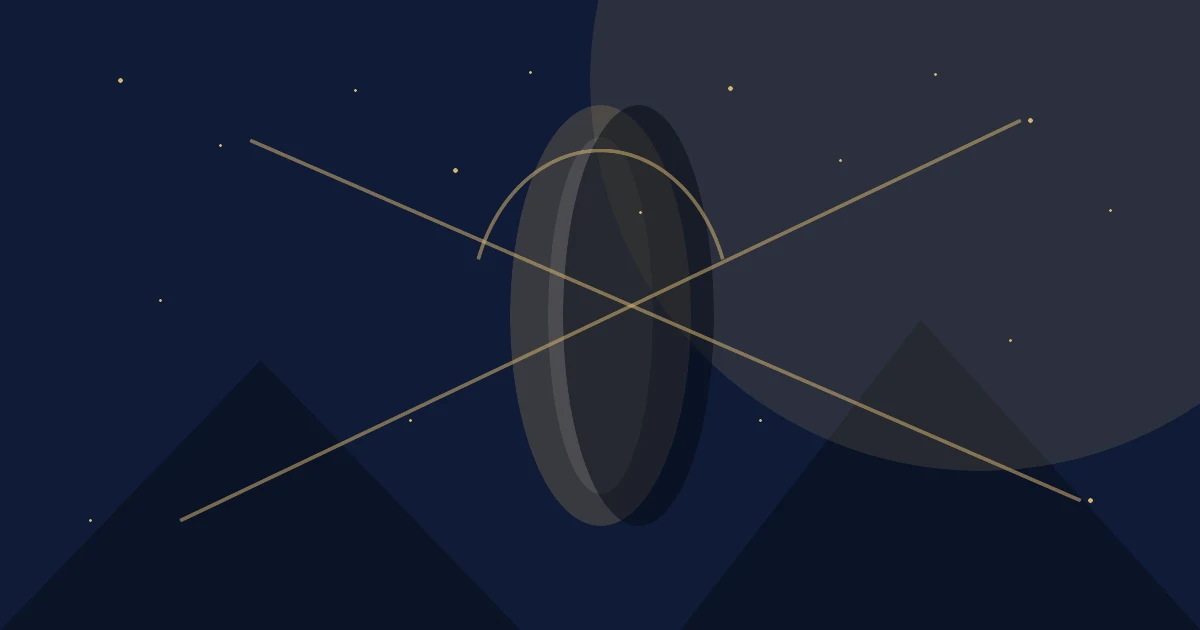 Templo grego antigo sob céu azul profundo com véu dourado, estrelas e lua sem texto