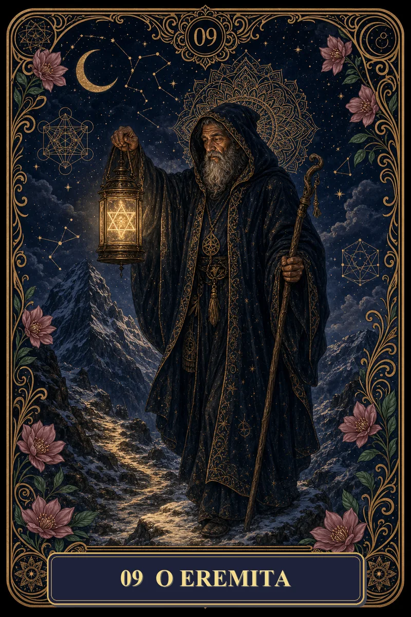 Carta O Eremita do Tarot da Bruxa, arcano 9