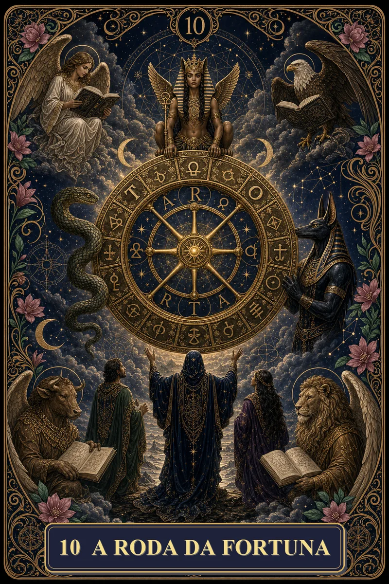 Carta A Roda da Fortuna do Tarot da Bruxa, arcano 10
