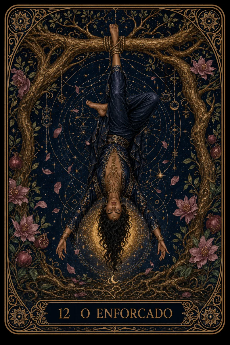 Carta O Enforcado do Tarot da Bruxa, arcano 12