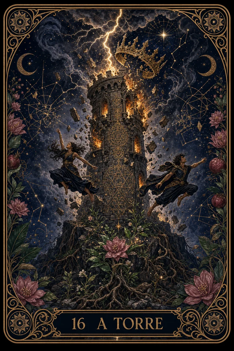 Carta A Torre do Tarot da Bruxa, arcano 16