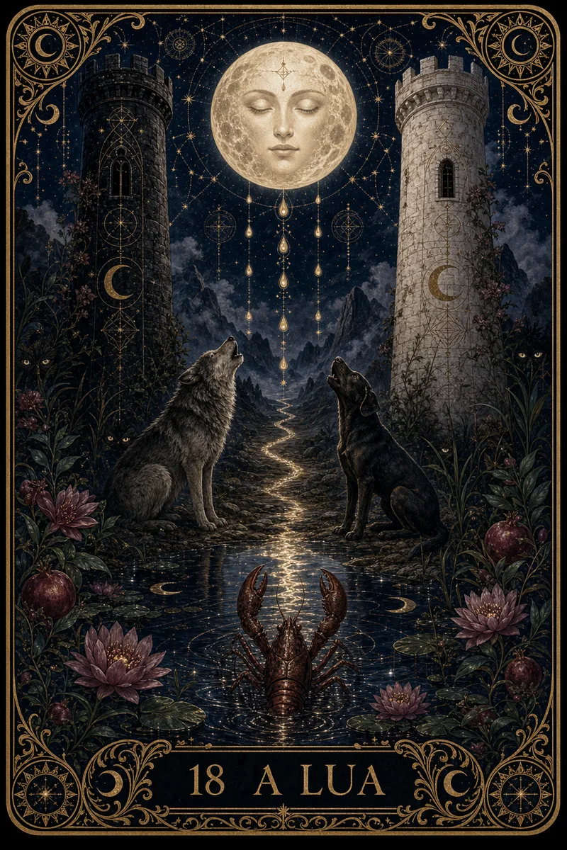 Carta A Lua do Tarot da Bruxa, arcano 18
