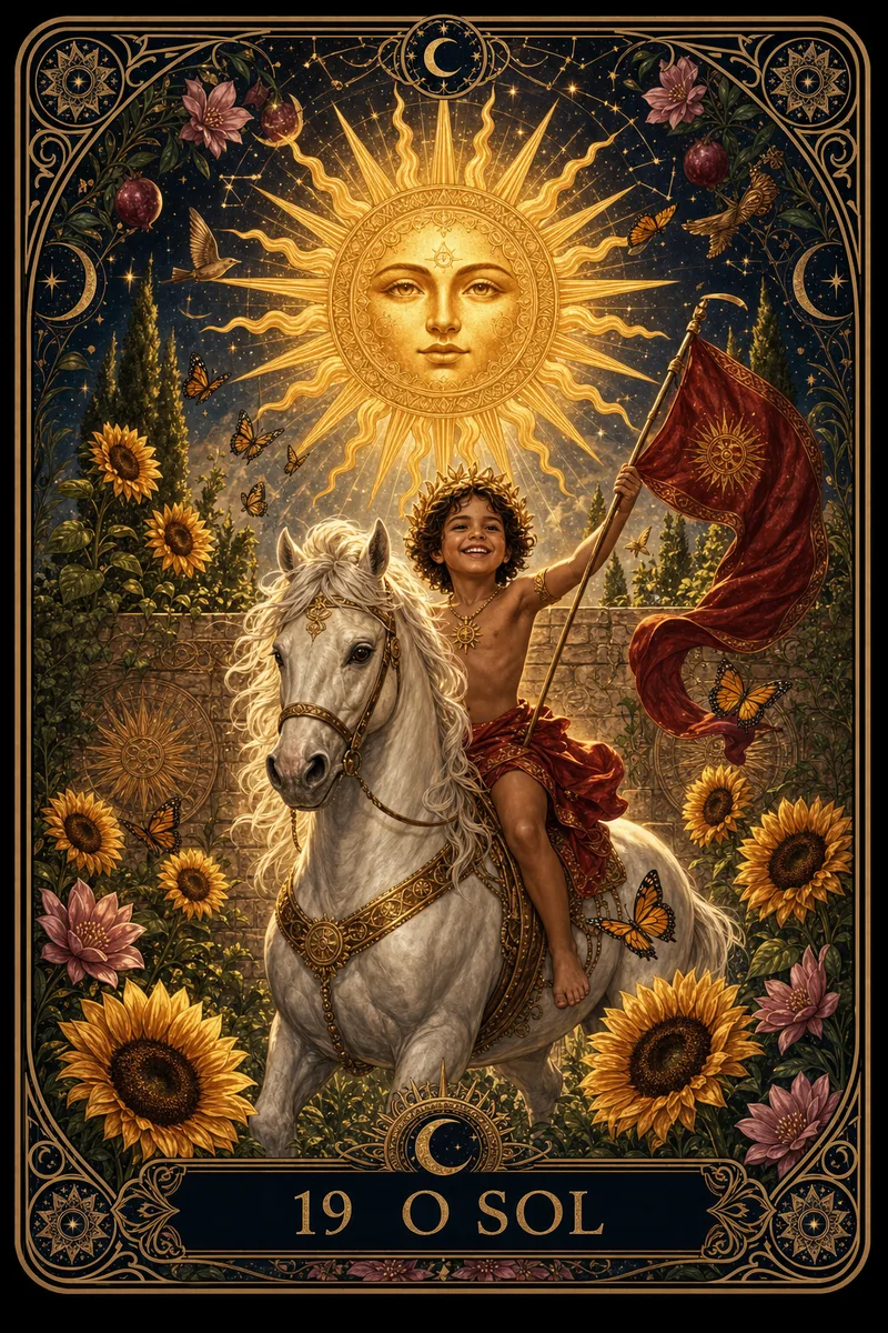 Carta O Sol do Tarot da Bruxa, arcano 19