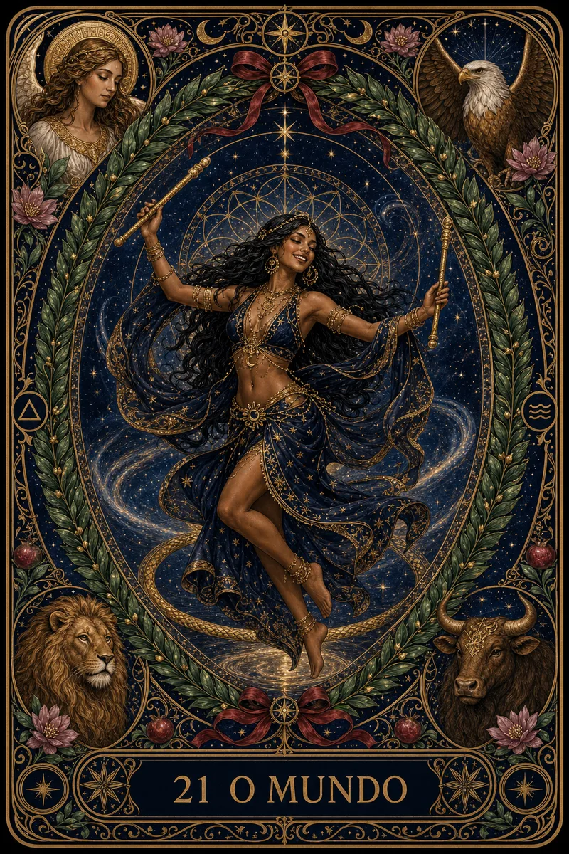 Carta O Mundo do Tarot da Bruxa, arcano 21