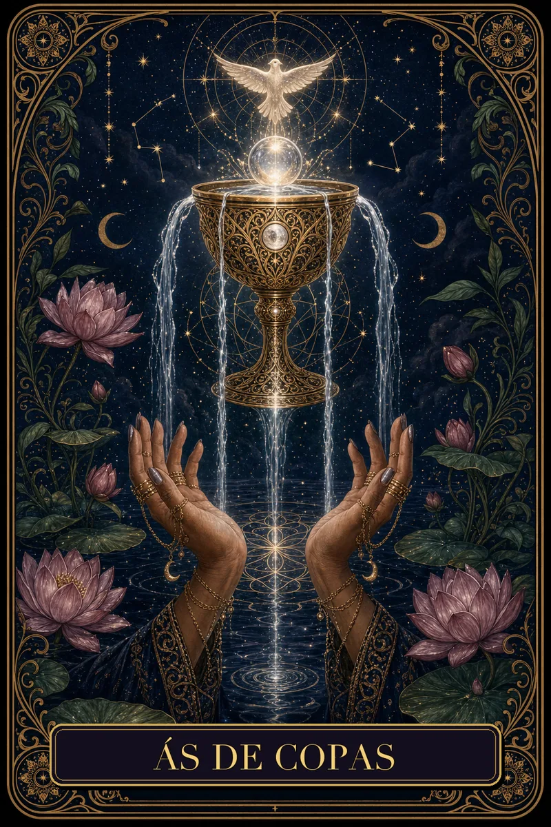 Carta Ás de Copas do Tarot da Bruxa, arcano 1