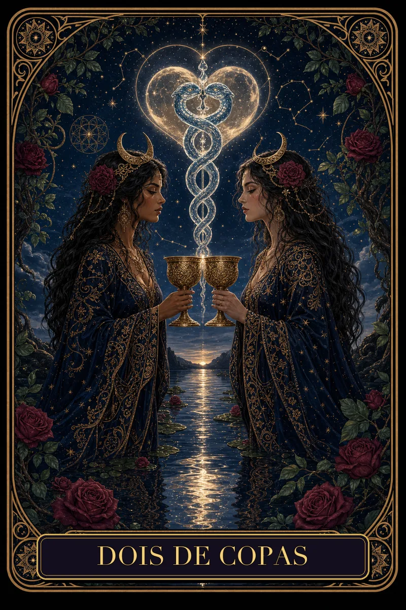 Carta Dois de Copas do Tarot da Bruxa, arcano 2