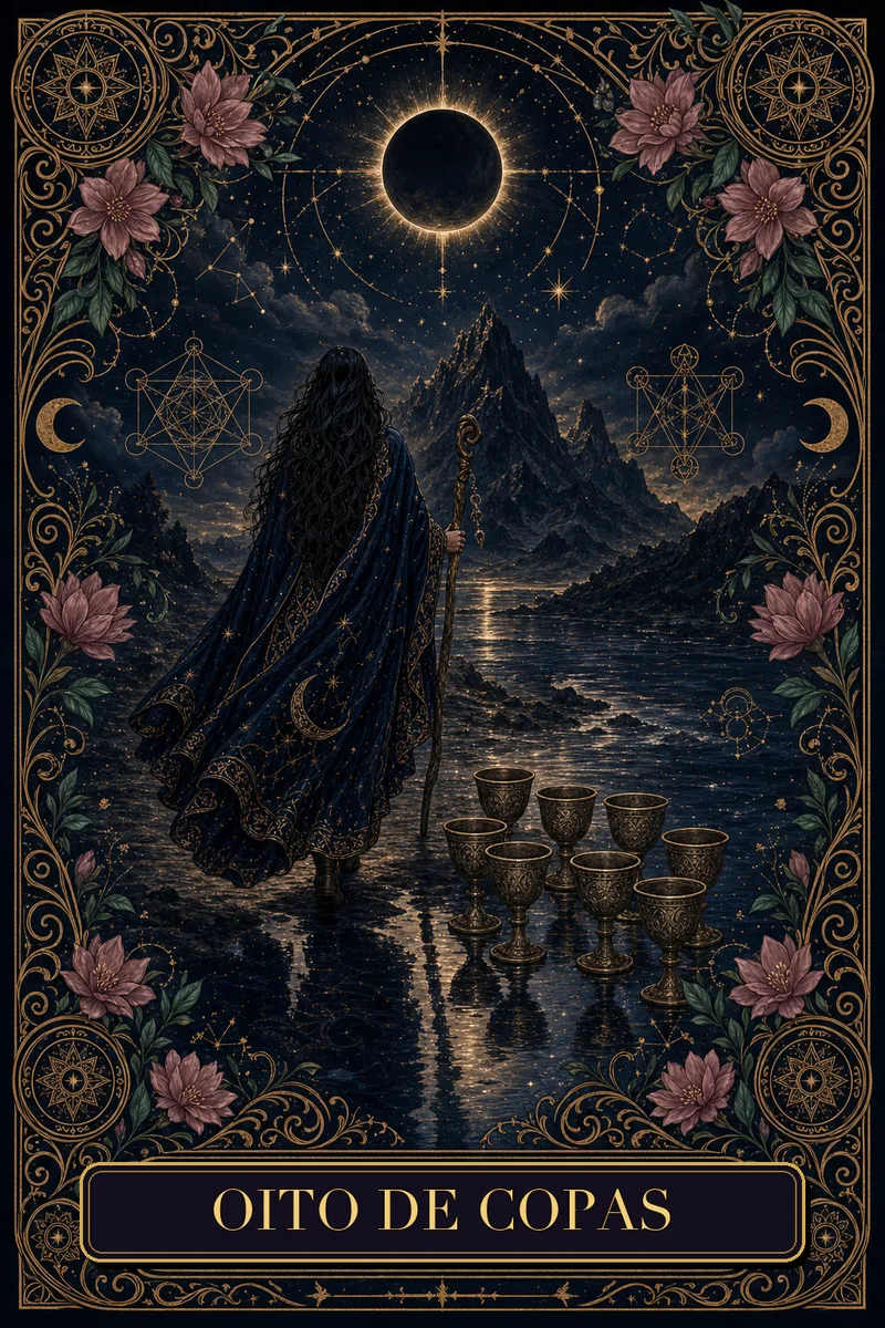 Carta Oito de Copas do Tarot da Bruxa, arcano 8