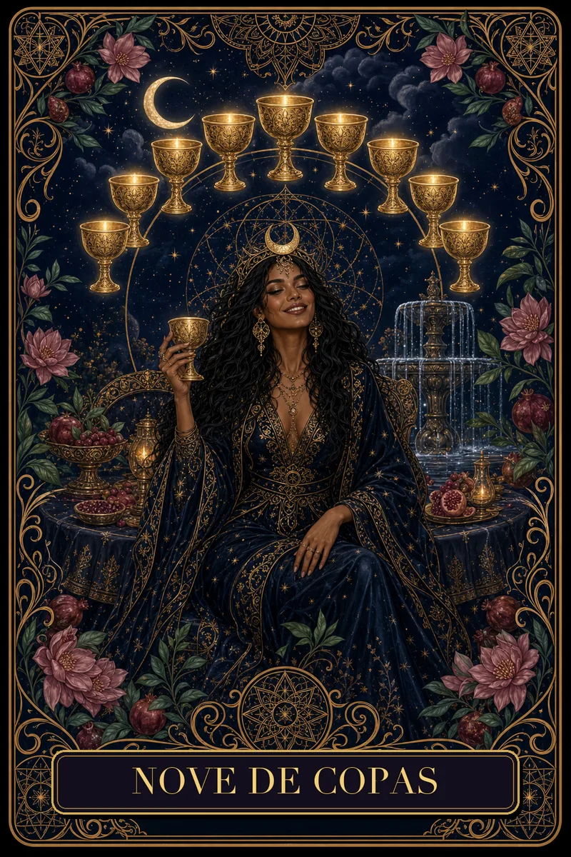 Carta Nove de Copas do Tarot da Bruxa, arcano 9