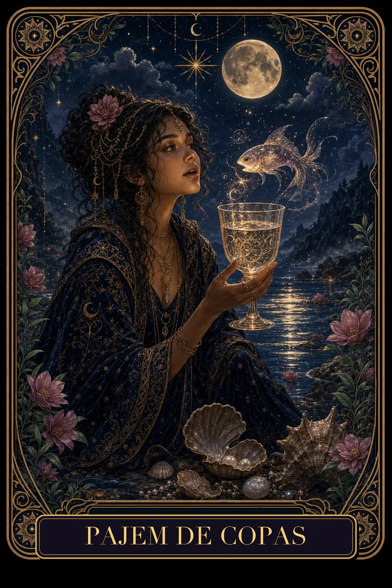 Carta Pajem de Copas do Tarot da Bruxa, arcano 11