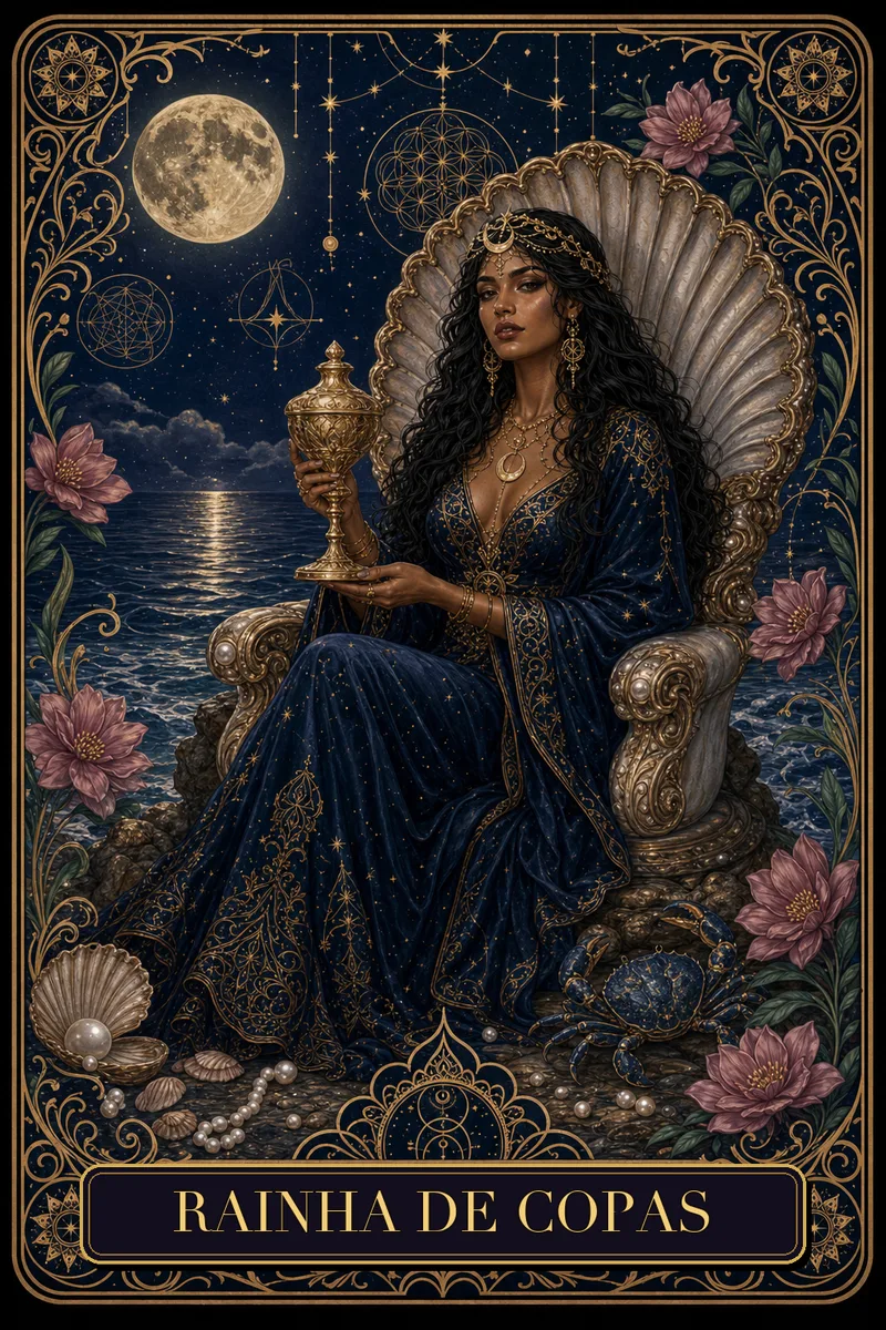 Carta Rainha de Copas do Tarot da Bruxa, arcano 13