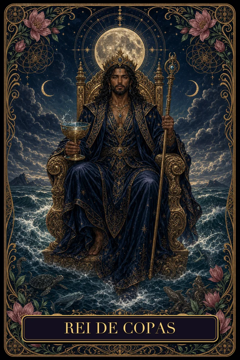 Carta Rei de Copas do Tarot da Bruxa, arcano 14