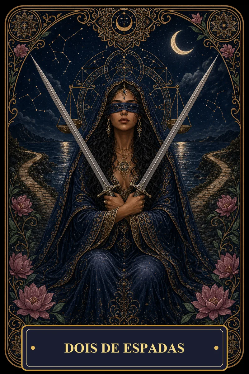 Carta Dois de Espadas do Tarot da Bruxa, arcano 2