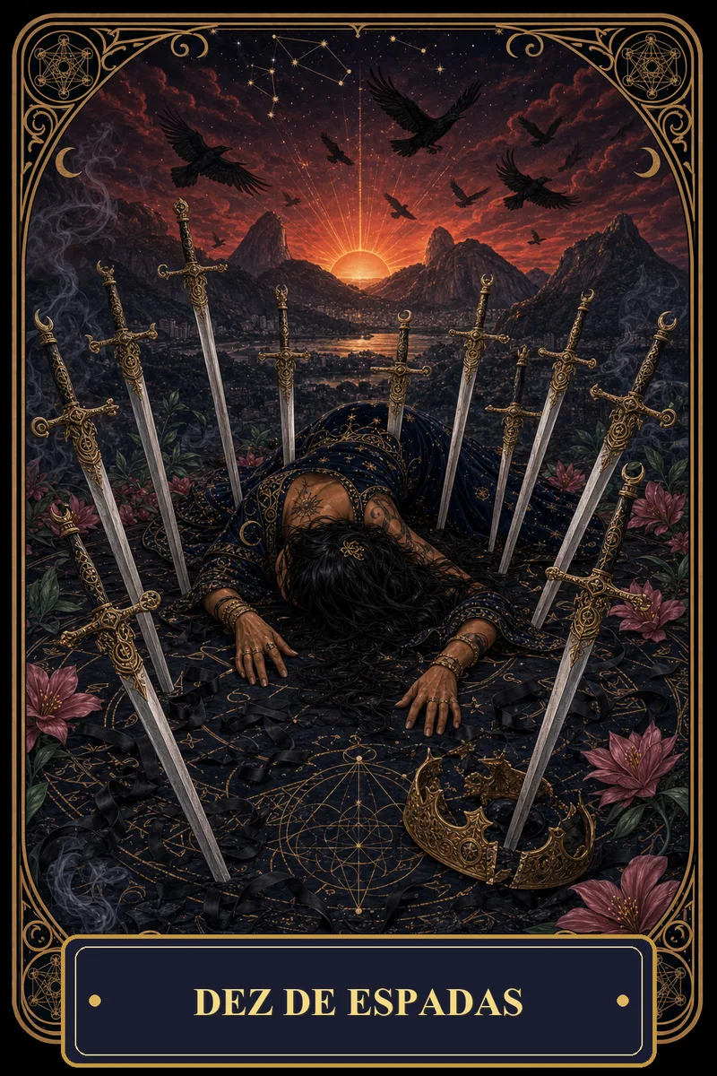Carta Dez de Espadas do Tarot da Bruxa, arcano 10
