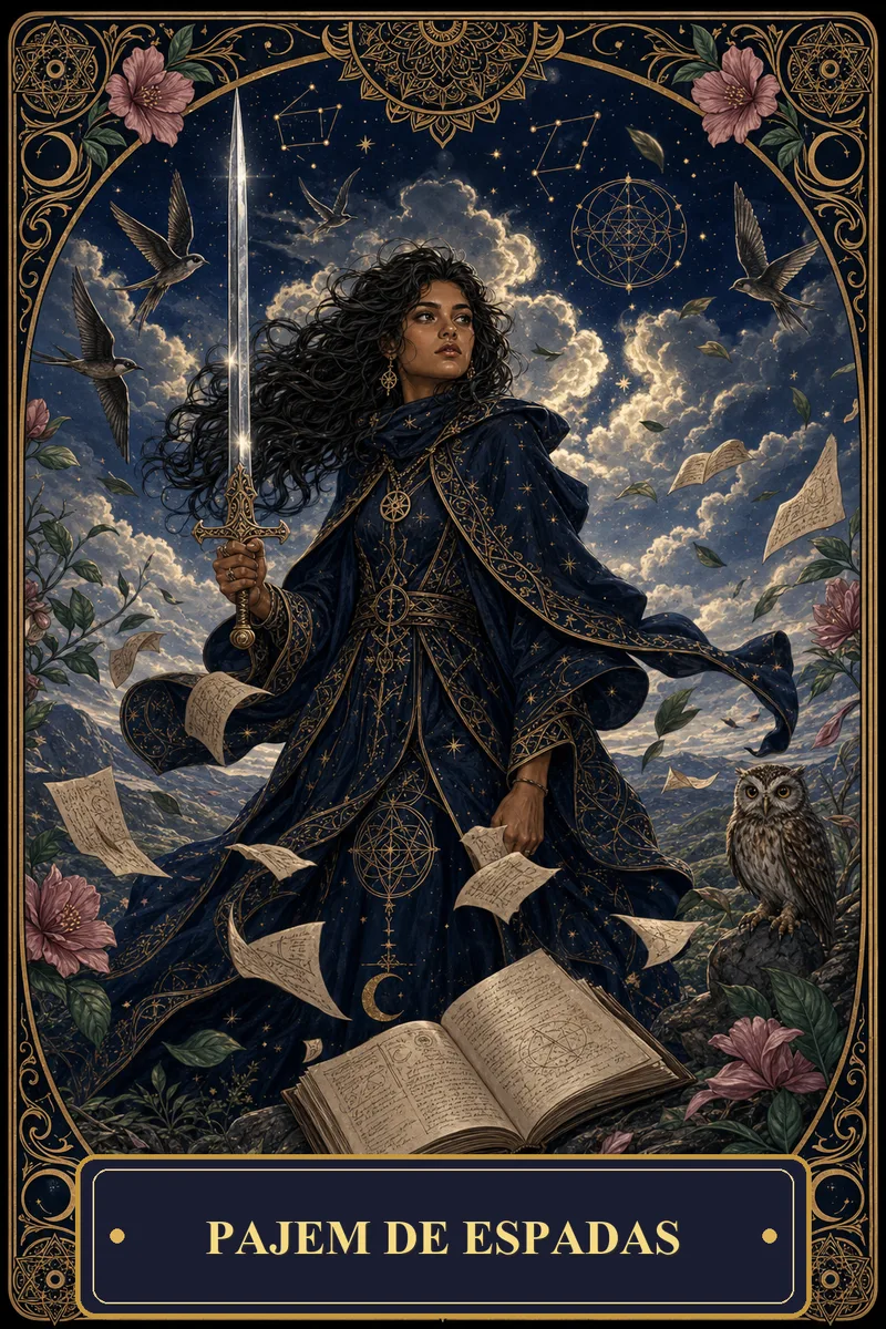 Carta Pajem de Espadas do Tarot da Bruxa, arcano 11