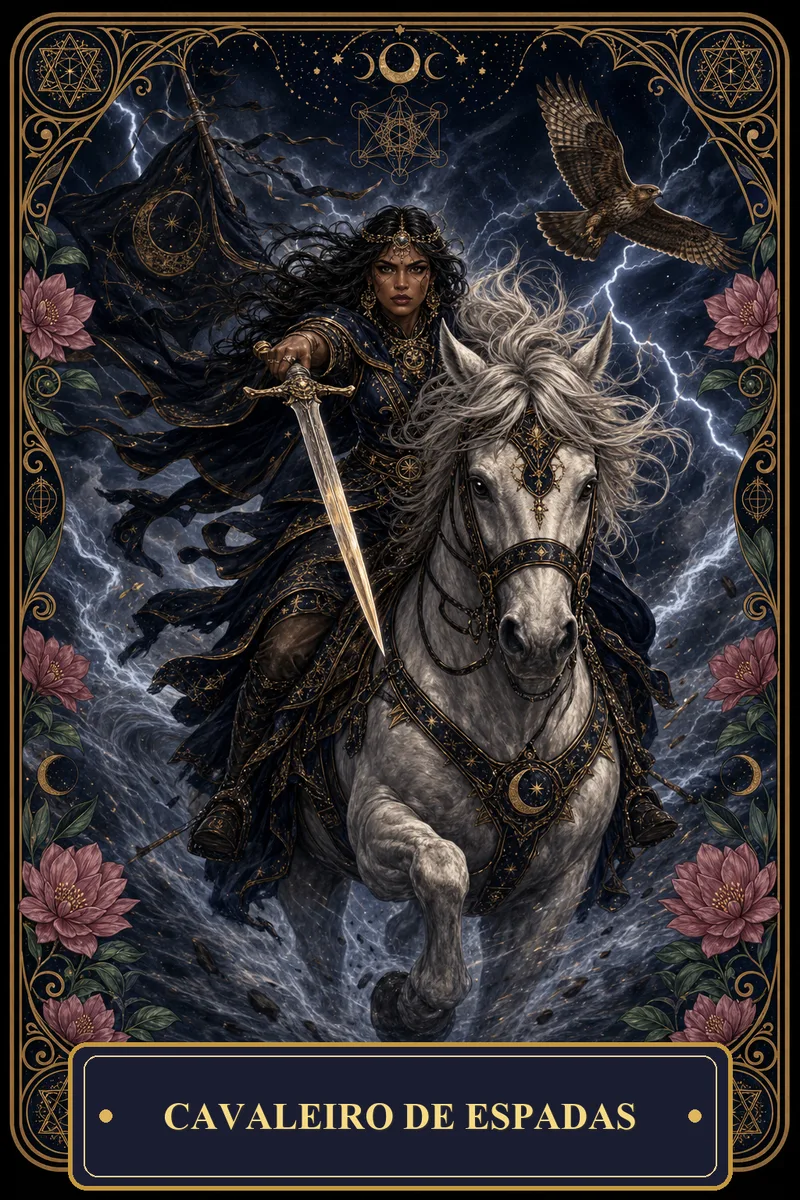 Carta Cavaleiro de Espadas do Tarot da Bruxa, arcano 12