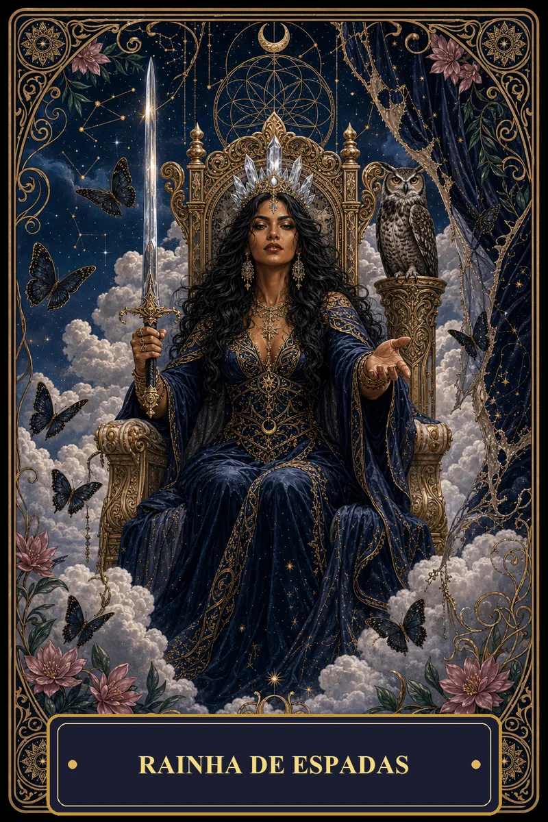 Carta Rainha de Espadas do Tarot da Bruxa, arcano 13