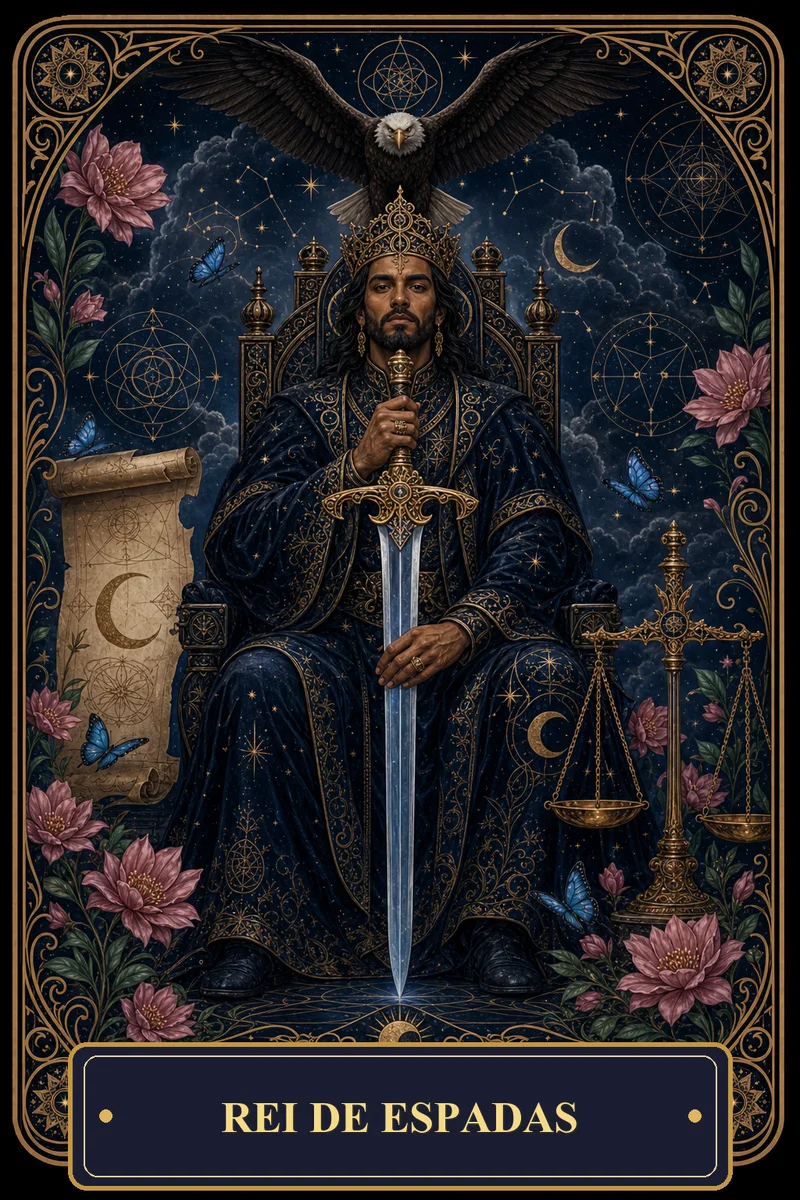 Carta Rei de Espadas do Tarot da Bruxa, arcano 14