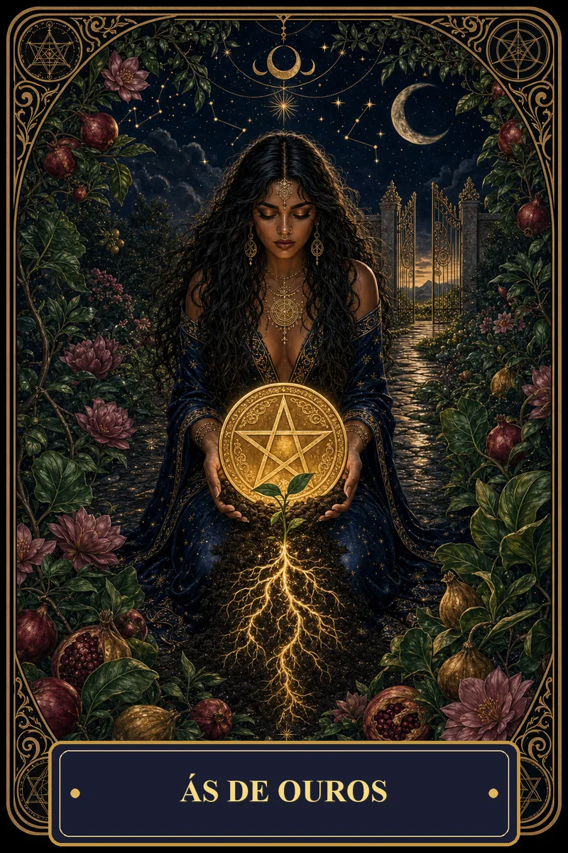 Carta Ás de Ouros do Tarot da Bruxa, arcano 1