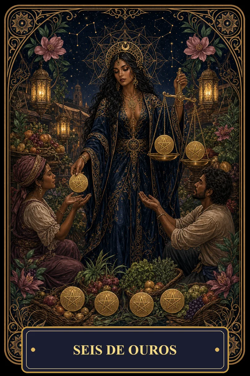 Carta Seis de Ouros do Tarot da Bruxa, arcano 6