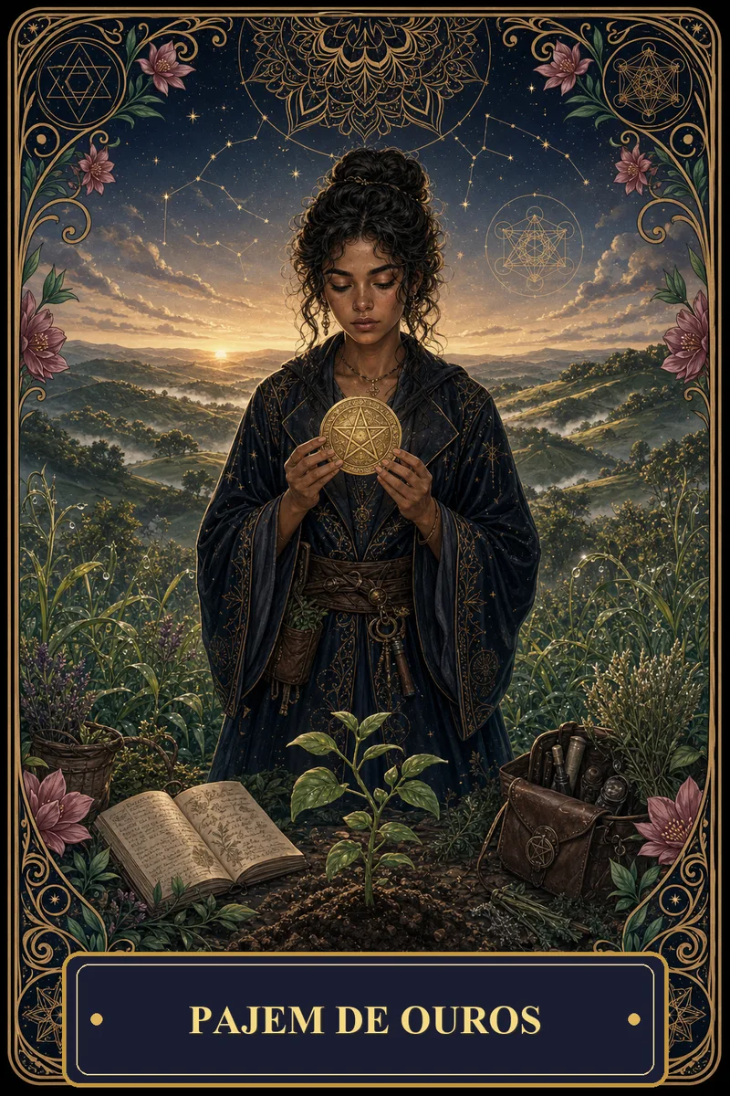 Carta Pajem de Ouros do Tarot da Bruxa, arcano 11