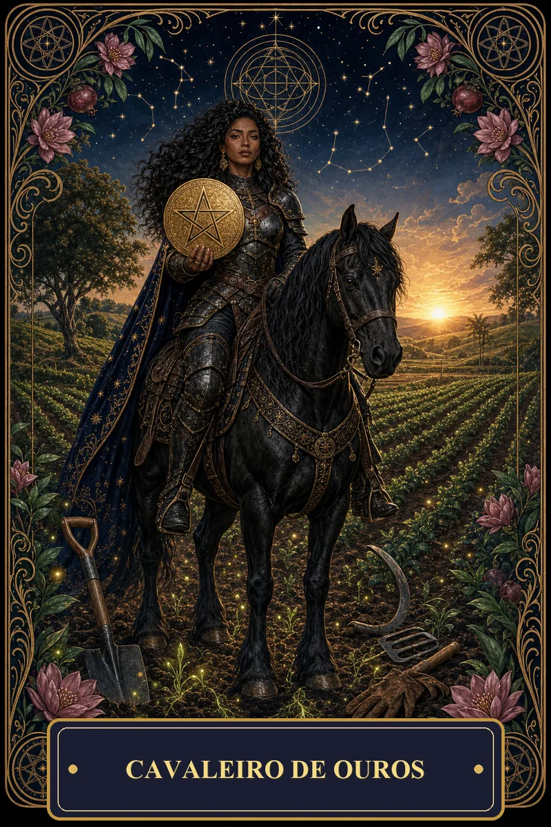 Carta Cavaleiro de Ouros do Tarot da Bruxa, arcano 12