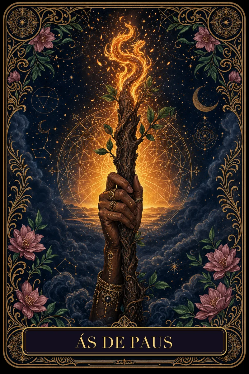 Carta Ás de Paus do Tarot da Bruxa, arcano 1