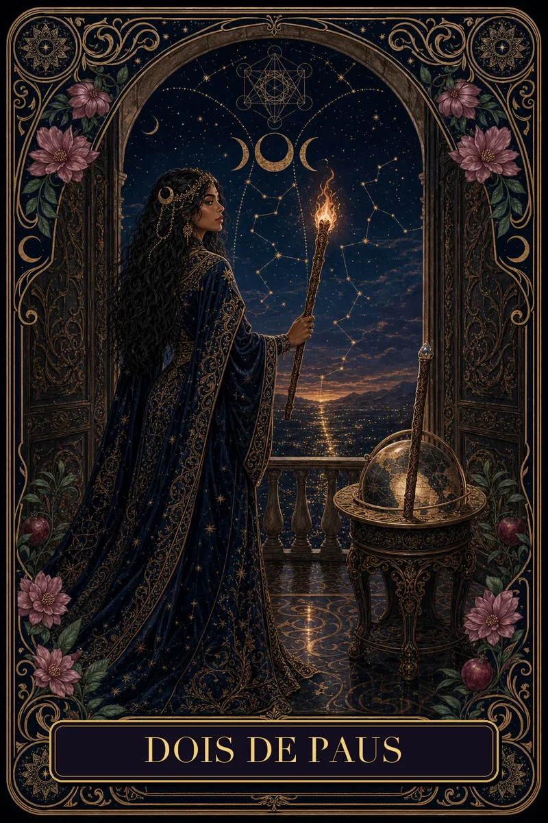 Carta Dois de Paus do Tarot da Bruxa, arcano 2