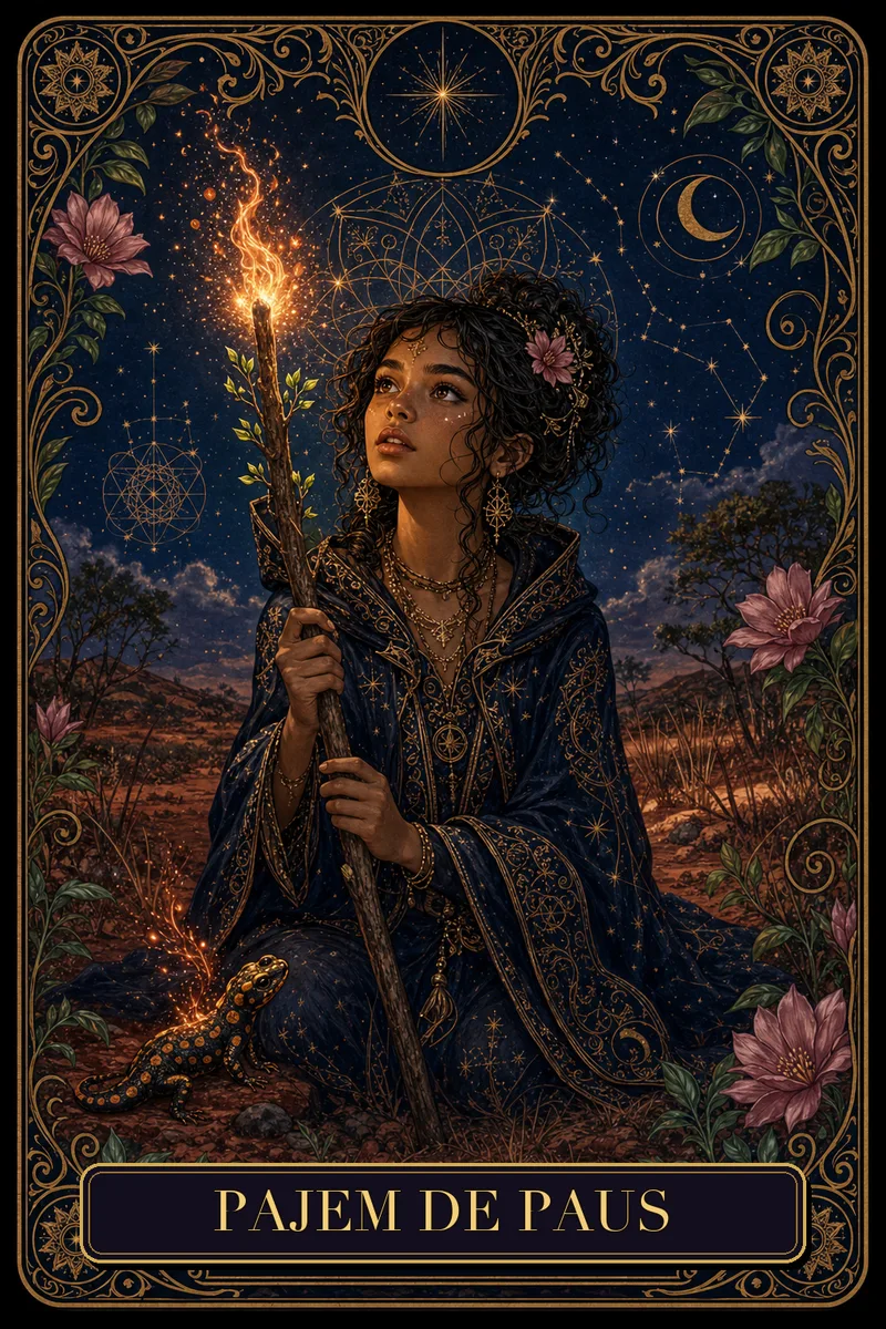 Carta Pajem de Paus do Tarot da Bruxa, arcano 11