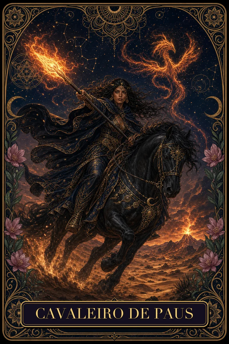 Carta Cavaleiro de Paus do Tarot da Bruxa, arcano 12
