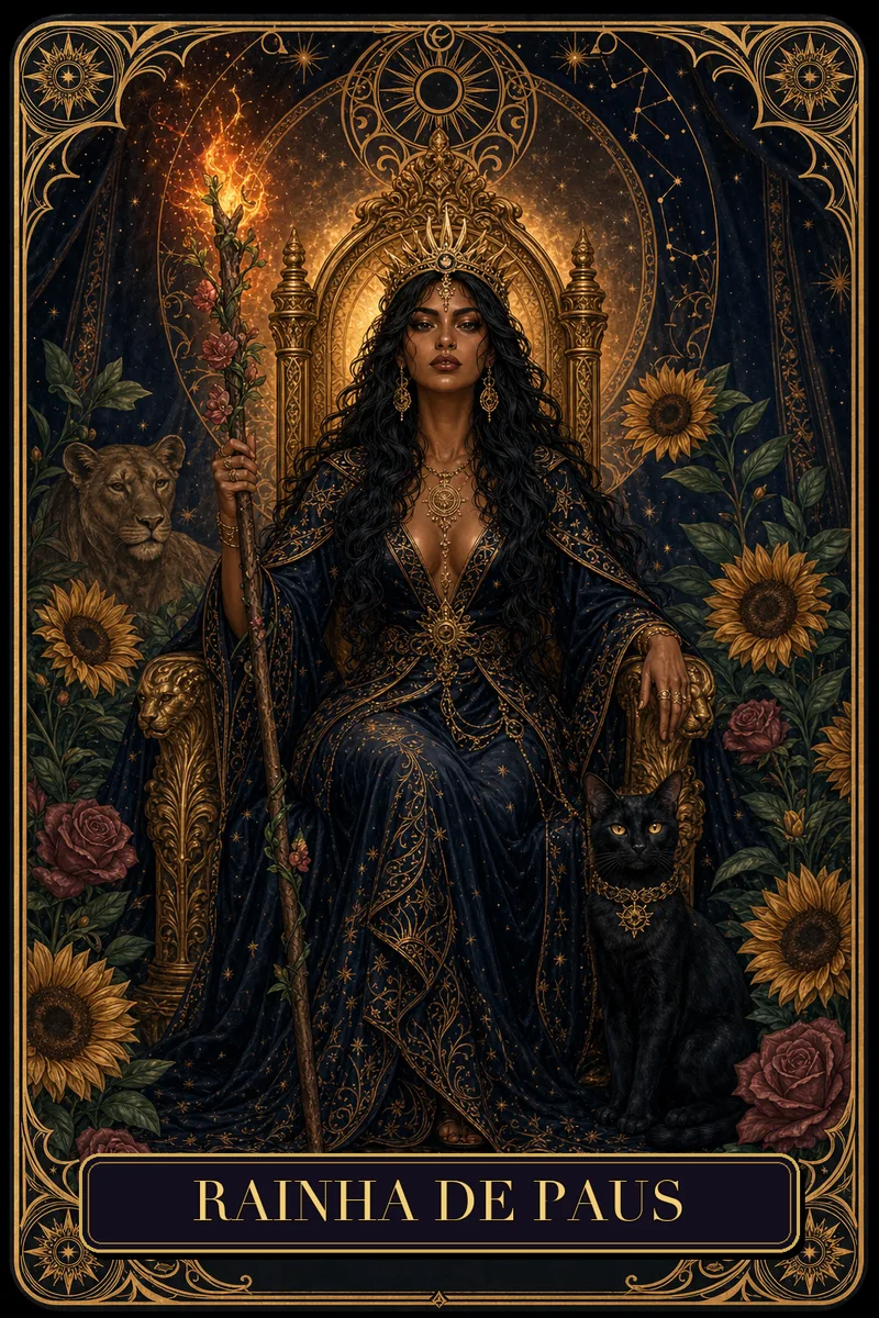 Carta Rainha de Paus do Tarot da Bruxa, arcano 13