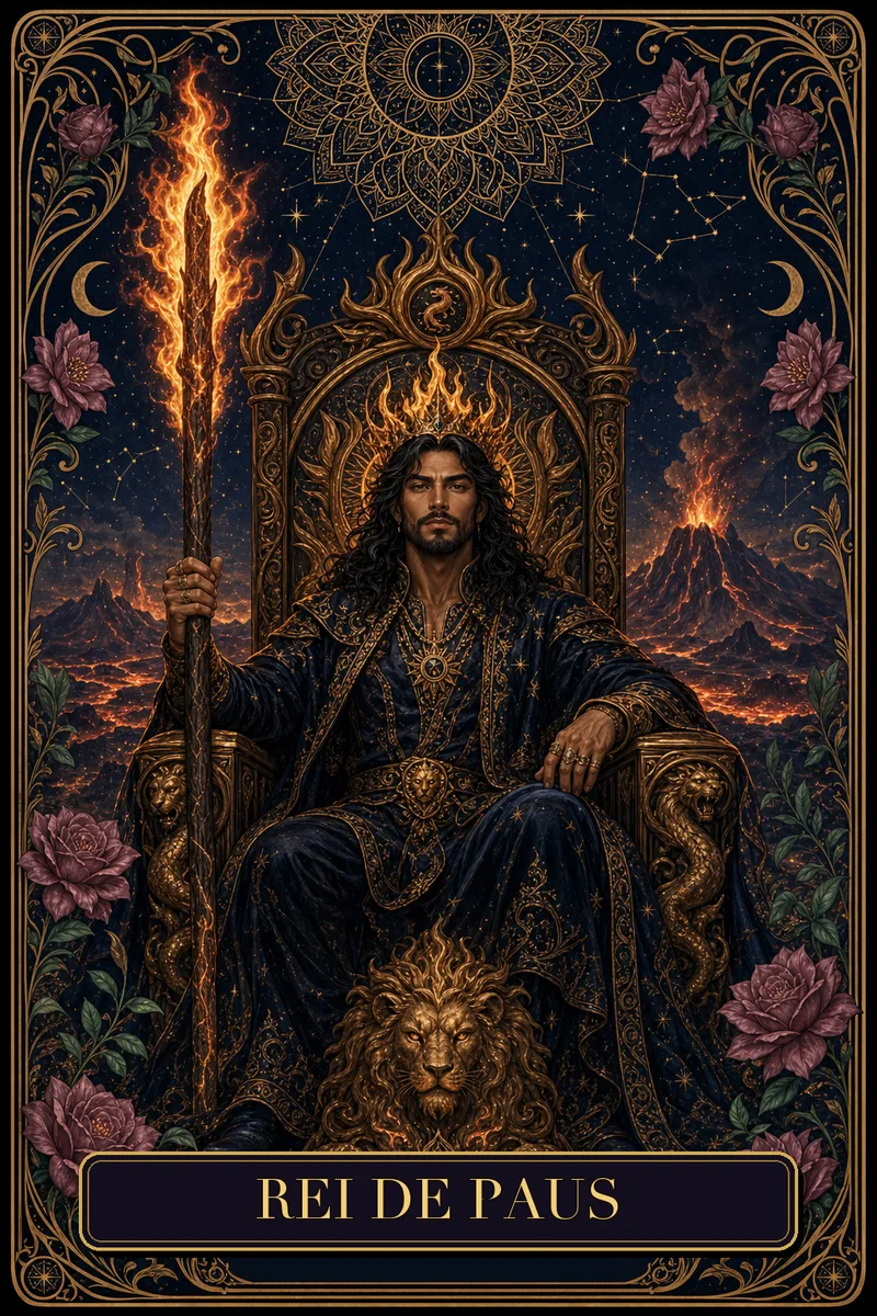Carta Rei de Paus do Tarot da Bruxa, arcano 14
